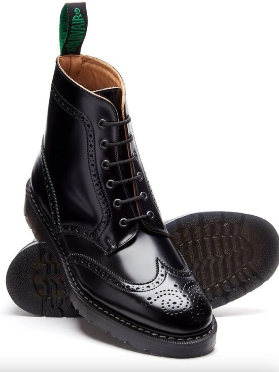 Solovair Black Hi-Shine 6 Eye Brogue Boot main image 6